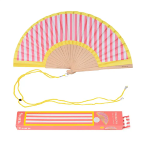 Abanico Rayas amarillo y rosa