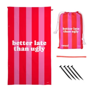 Toalla playa "better late than ugly" rosa y rojo