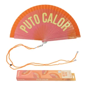 Abanico pintado "Puto calor" degradado naranja